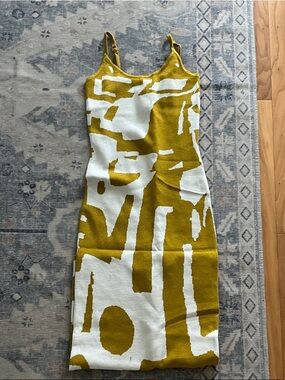 Zara Mustard and White Abstract Midi Slip Dress